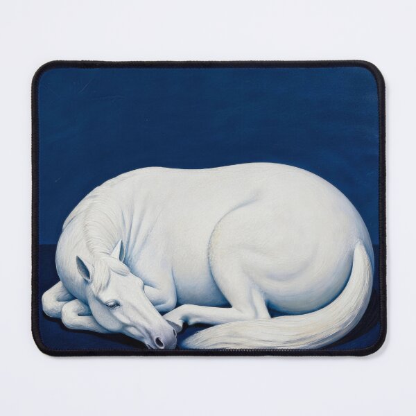 Item preview, White Horse Curled Sleeping Deep Blue Background designed and sold by KAMOCHI Art.
