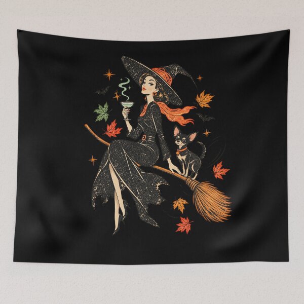 Item preview, Vintage Witch and Chihuahua Retro Halloween Art designed and sold by AmiGraph.