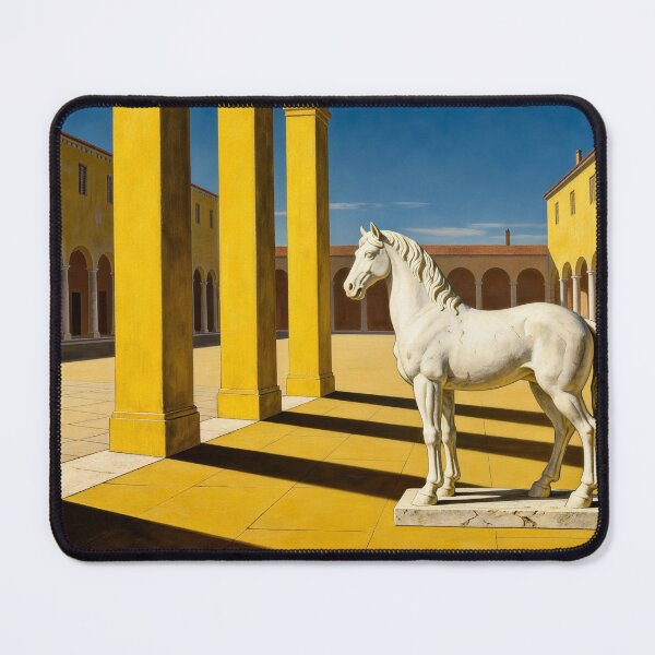Item preview, White Horse Statue Yellow Arcade Courtyard Surreal designed and sold by KAMOCHI Art.