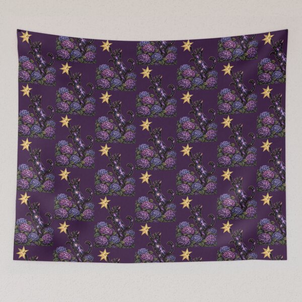 Item preview, Whimsigoth Hydrangea and Celestial Star Cat Pattern designed and sold by scicilysimonee.