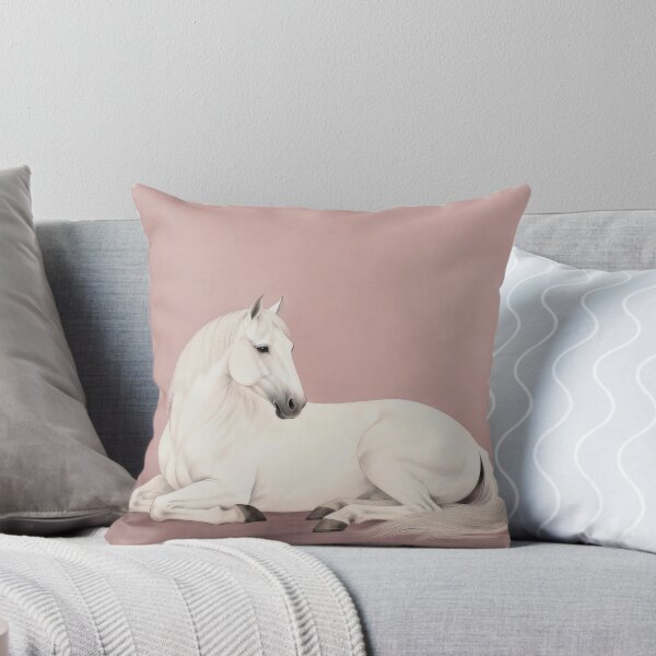 Item preview, White Horse Lying on Pink Background Minimal designed and sold by KAMOCHI Art.