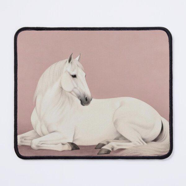 Item preview, White Horse Lying on Pink Background Minimal designed and sold by KAMOCHI Art.
