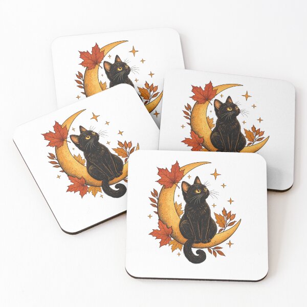 Item preview, Black Cat Crescent Moon Autumn Vintage Illustration designed and sold by  ADBIB Design.