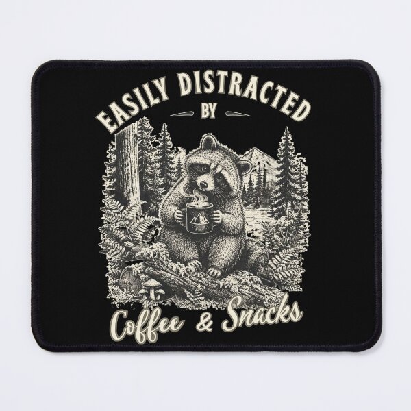 Item preview, Easily Distracted By Coffee & Snacks Funny Raccoon Camping Gift T-Shirts designed and sold by LeSoniPapaPrint.