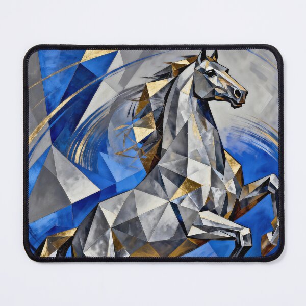 Item preview, Geometric Silver Blue Rearing Horse Gold Accents designed and sold by KAMOCHI Art.