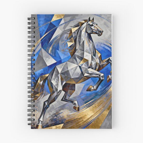 Artikelvorschau, Geometrisches silberblaues, aufbäumendes Pferd mit goldenen Akzenten entworfen und verkauft von KAMOCHI Art.