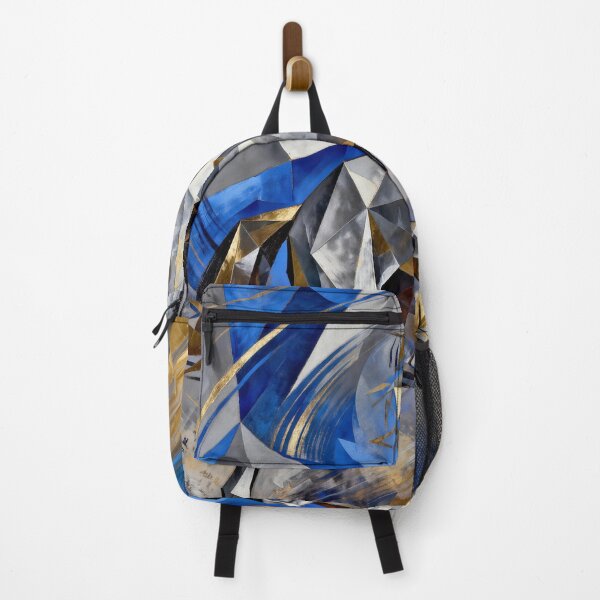 Item preview, Geometric Silver Blue Rearing Horse Gold Accents designed and sold by KAMOCHI Art.