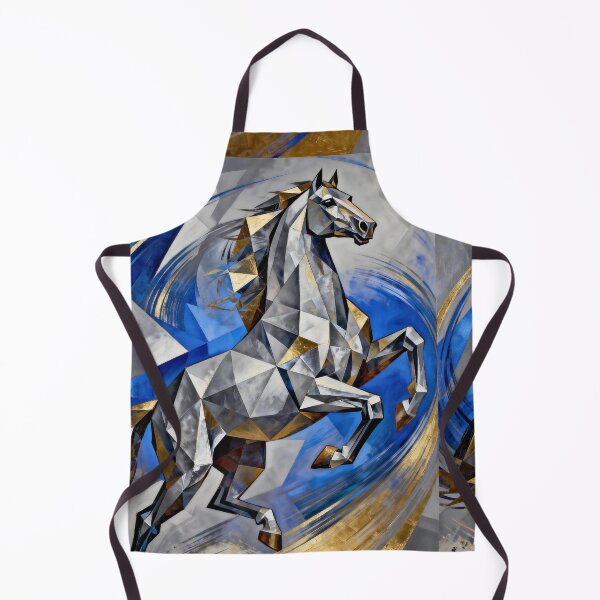 Item preview, Geometric Silver Blue Rearing Horse Gold Accents designed and sold by KAMOCHI Art.