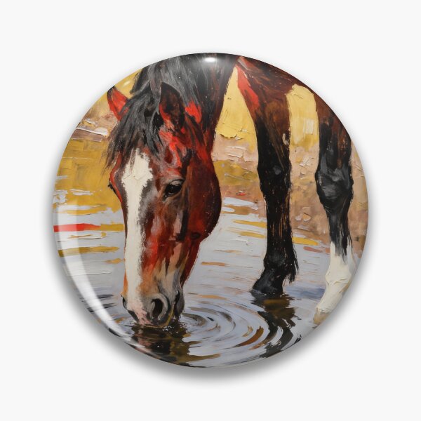Artikelvorschau, Red Brown Horse Drinking Water Puddle Impasto entworfen und verkauft von KAMOCHI Art.