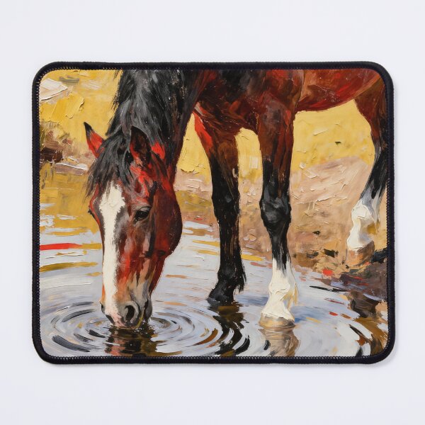 Item preview, Red Brown Horse Drinking Water Puddle Impasto designed and sold by KAMOCHI Art.
