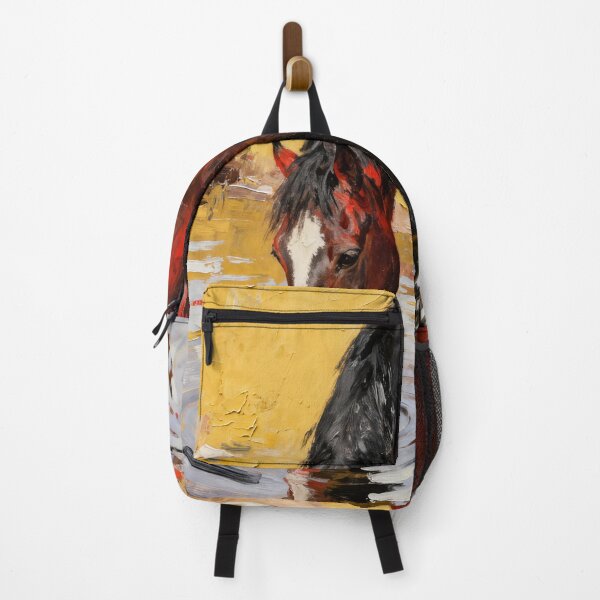 Item preview, Red Brown Horse Drinking Water Puddle Impasto designed and sold by KAMOCHI Art.