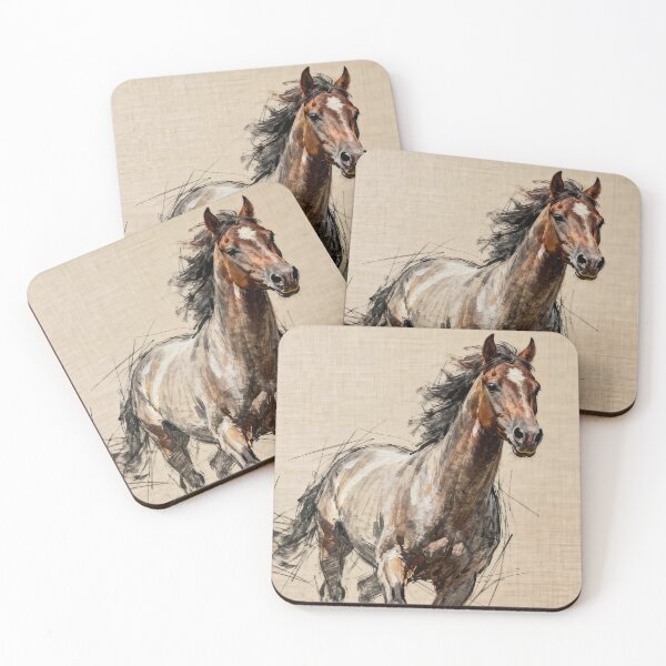 Item preview, Brown Horse Running Toward Sketch Linen designed and sold by KAMOCHI Art.