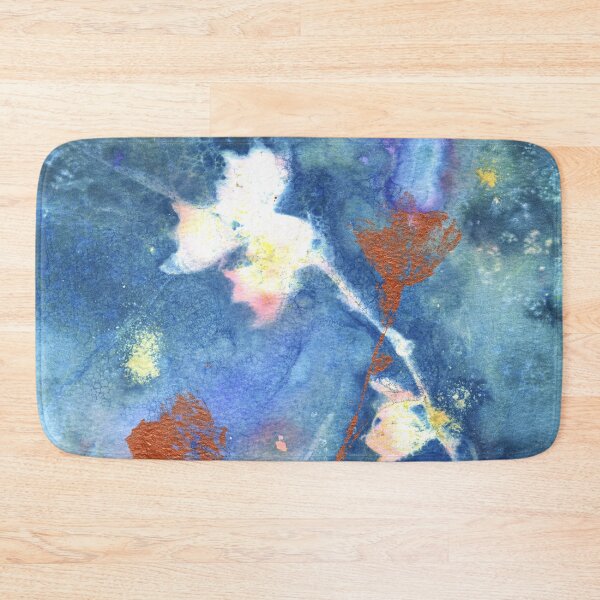 Item preview, Wet Cyanotype of a Campanula Persicifolia with Brusho Crystal Watercolours, Soap Suds, Vinegar and Turmeric, and Acrylic Paint Leaf Print with Metallic Leaf Edges designed and sold by LymphomaLass.