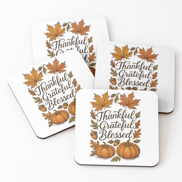 Item preview, thankful grateful blessed fall pumpkins leaves calligraphy designed and sold by DariaOltes.