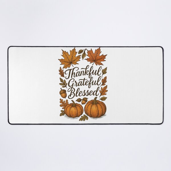 Item preview, thankful grateful blessed fall pumpkins leaves calligraphy designed and sold by DariaOltes.