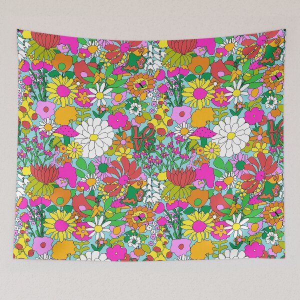 Item preview, 60's Groovy Garden in Mod Blue designed and sold by YesterdayColl.