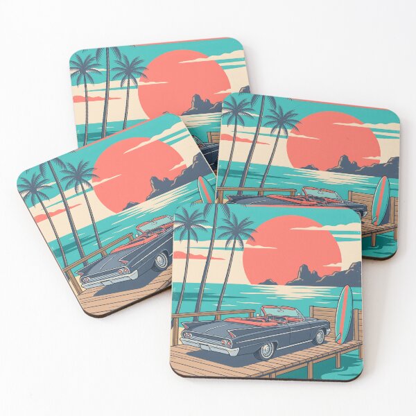 Item preview, Vintage Dark Classic Car with Surfboard by the Sea – Retro Surf Drive Design designed and sold by Sea Gem.