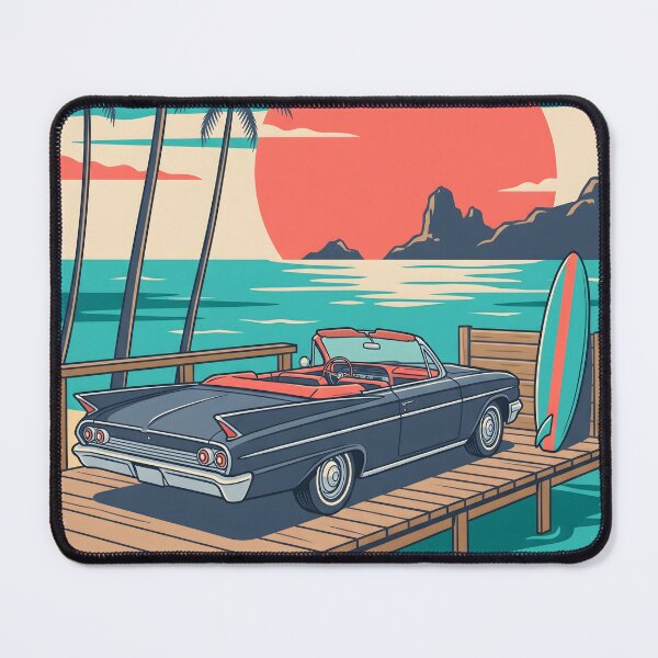 Item preview, Vintage Dark Classic Car with Surfboard by the Sea – Retro Surf Drive Design designed and sold by Sea Gem.