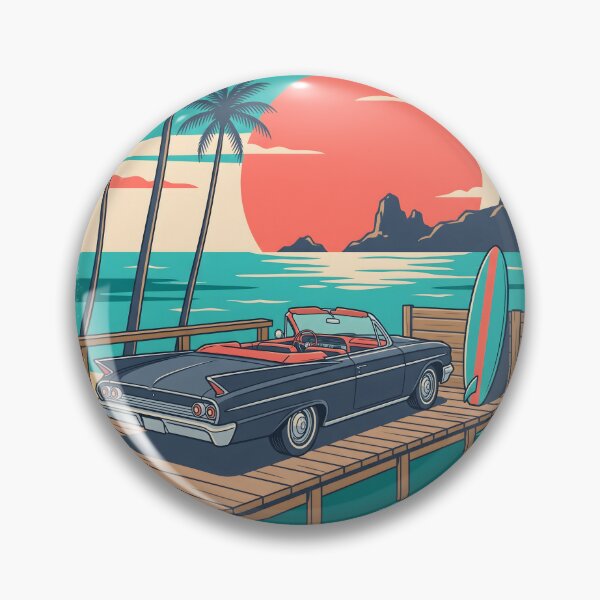 Item preview, Vintage Dark Classic Car with Surfboard by the Sea – Retro Surf Drive Design designed and sold by Sea Gem.
