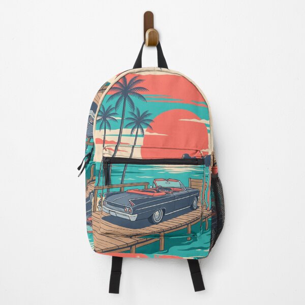 Item preview, Vintage Dark Classic Car with Surfboard by the Sea – Retro Surf Drive Design designed and sold by Sea Gem.