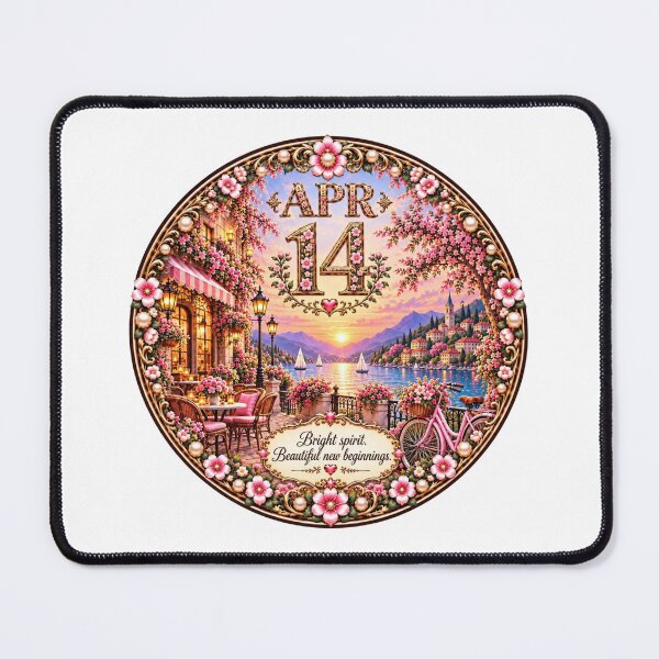 Item preview, April 14 Birthday Floral Lake Sunset Bicycle Design designed and sold by LunaMoments.