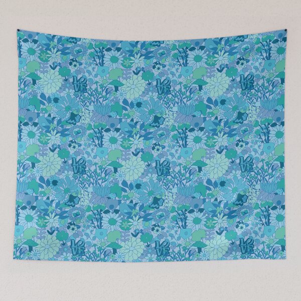 Item preview, 60's Groovy Garden in Blue designed and sold by YesterdayColl.
