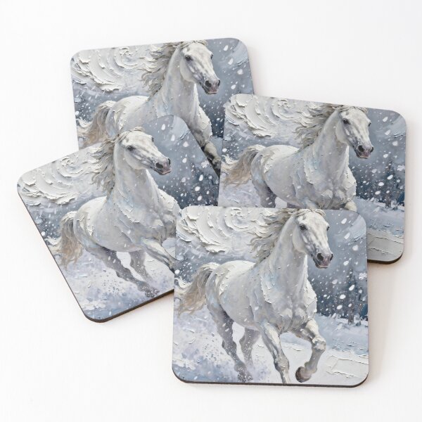 Item preview, White Horse Running in Snow Impasto designed and sold by KAMOCHI Art.