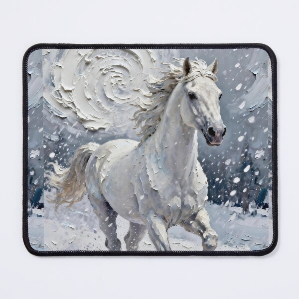 Item preview, White Horse Running in Snow Impasto designed and sold by KAMOCHI Art.