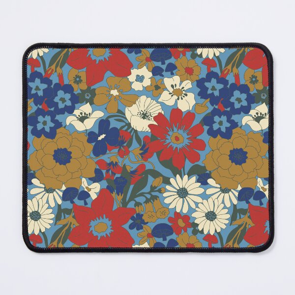 Item preview, Retro Mushroom Floral in Country Blue + Red designed and sold by YesterdayColl.