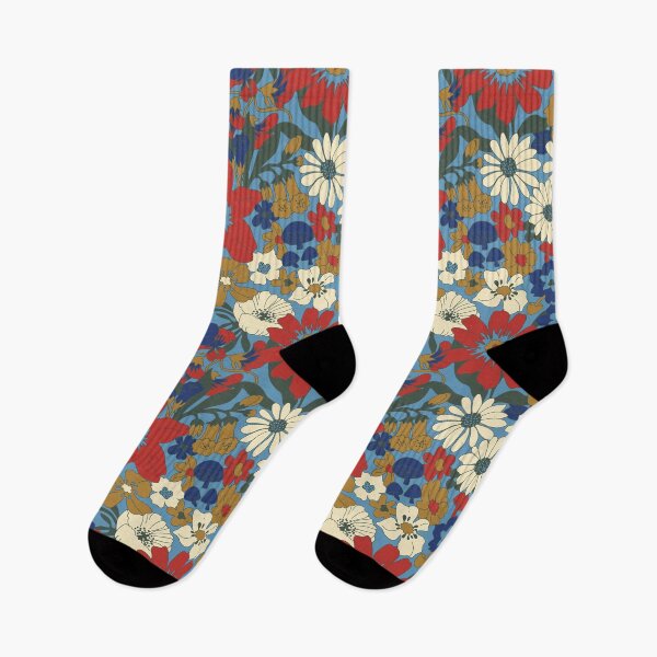 Item preview, Retro Mushroom Floral in Country Blue + Red designed and sold by YesterdayColl.