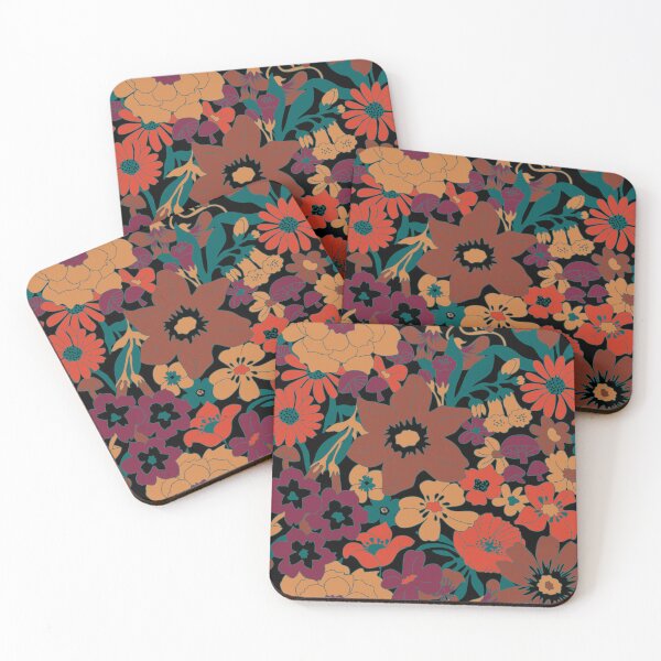 Item preview, Retro Mushroom Floral in Black + Midnight Rust designed and sold by YesterdayColl.