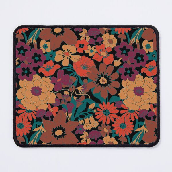 Item preview, Retro Mushroom Floral in Black + Midnight Rust designed and sold by YesterdayColl.