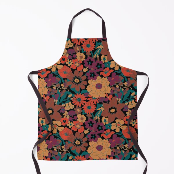 Item preview, Retro Mushroom Floral in Black + Midnight Rust designed and sold by YesterdayColl.