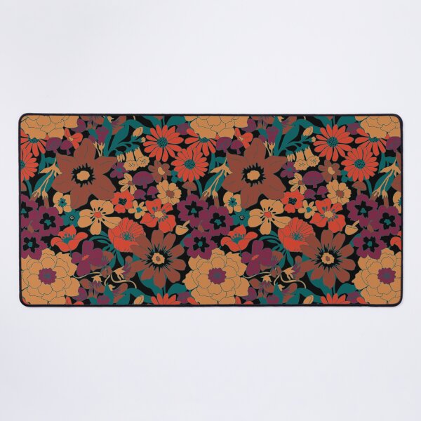 Item preview, Retro Mushroom Floral in Black + Midnight Rust designed and sold by YesterdayColl.