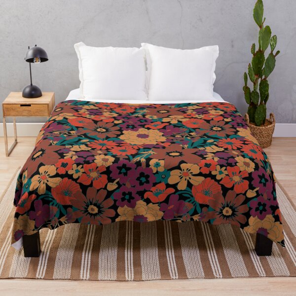 Item preview, Retro Mushroom Floral in Black + Midnight Rust designed and sold by YesterdayColl.