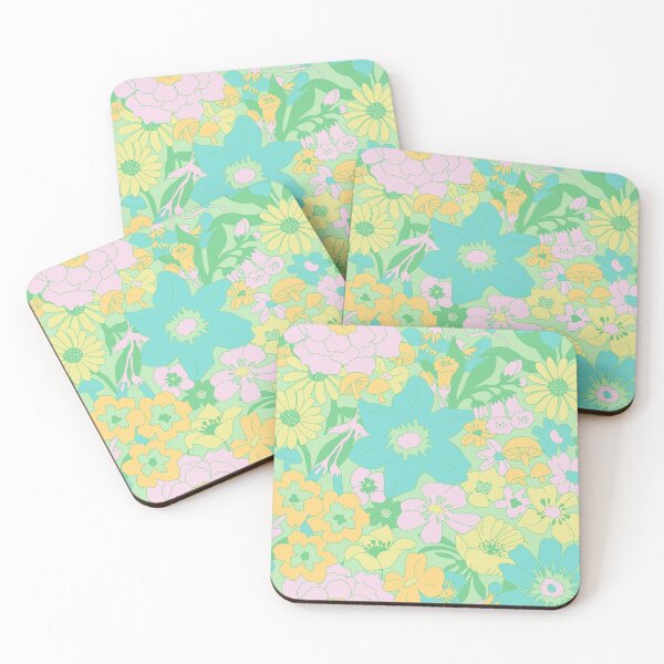 Item preview, Retro Mushroom Floral in Tonal Mint + Aqua designed and sold by YesterdayColl.