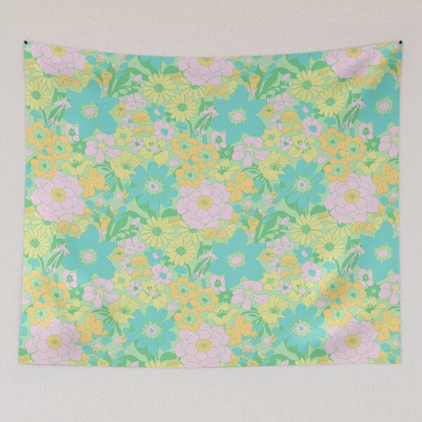 Item preview, Retro Mushroom Floral in Tonal Mint + Aqua designed and sold by YesterdayColl.