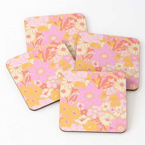 Item preview, Retro Mushroom Floral in Tonal Pink + Orange Creme designed and sold by YesterdayColl.