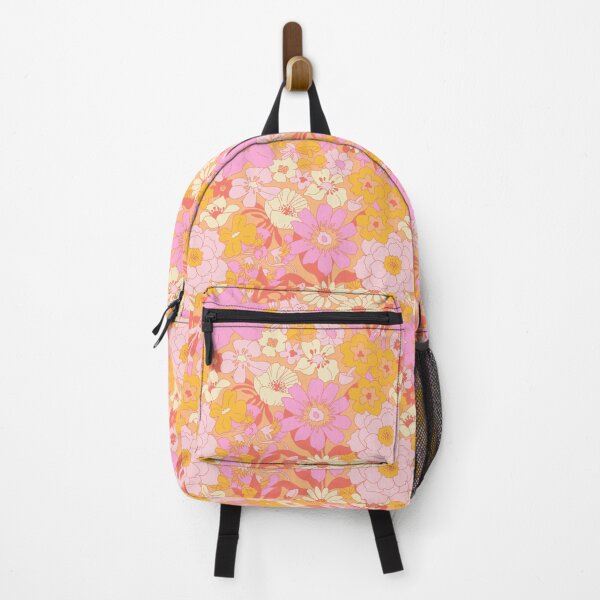 Item preview, Retro Mushroom Floral in Tonal Pink + Orange Creme designed and sold by YesterdayColl.