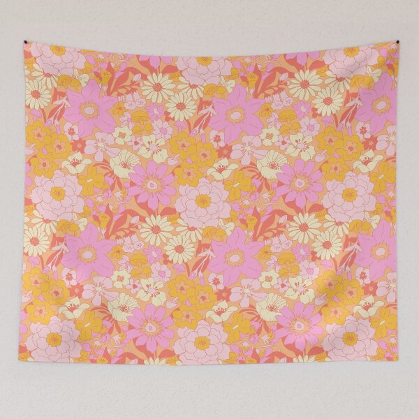 Item preview, Retro Mushroom Floral in Tonal Pink + Orange Creme designed and sold by YesterdayColl.