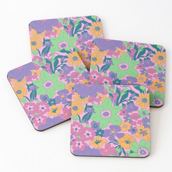 Item preview, Retro Mushroom Floral in Mod Pink + Mint designed and sold by YesterdayColl.