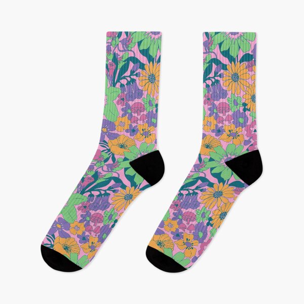 Item preview, Retro Mushroom Floral in Mod Pink + Mint designed and sold by YesterdayColl.