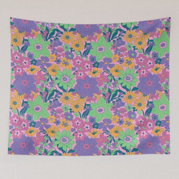 Item preview, Retro Mushroom Floral in Mod Pink + Mint designed and sold by YesterdayColl.