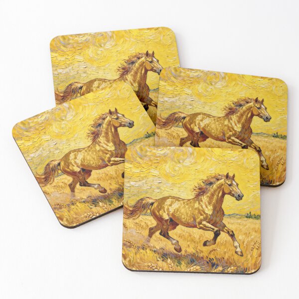 Item preview, Golden Horse Running Wheat Field Van Gogh Style designed and sold by KAMOCHI Art.
