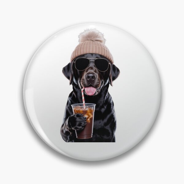 Item preview, cool black lab coffee dog with beanie and sunglasses winter drink lover designed and sold by DariaOltes.