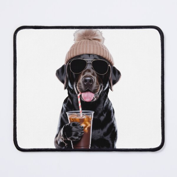 Item preview, cool black lab coffee dog with beanie and sunglasses winter drink lover designed and sold by DariaOltes.