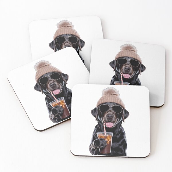 Item preview, cool black lab coffee dog with beanie and sunglasses winter drink lover designed and sold by DariaOltes.