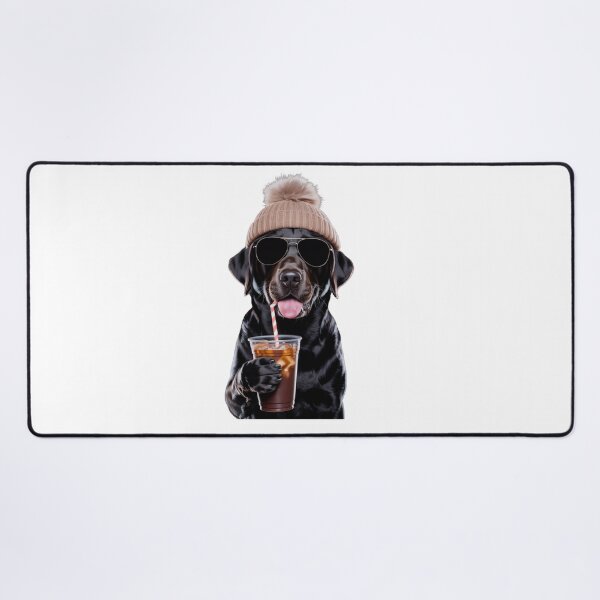 Item preview, cool black lab coffee dog with beanie and sunglasses winter drink lover designed and sold by DariaOltes.