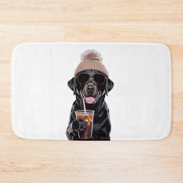 Item preview, cool black lab coffee dog with beanie and sunglasses winter drink lover designed and sold by DariaOltes.