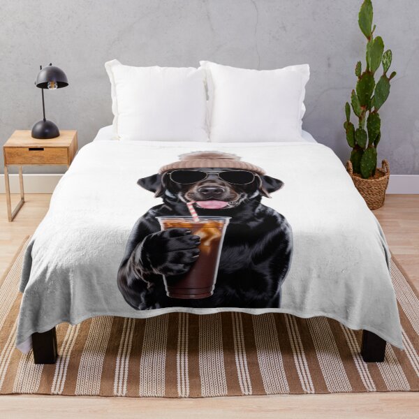 Item preview, cool black lab coffee dog with beanie and sunglasses winter drink lover designed and sold by DariaOltes.